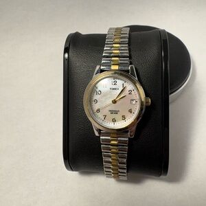 Timex Indiglo Silver and Gold Watch with Date Window and White Dial